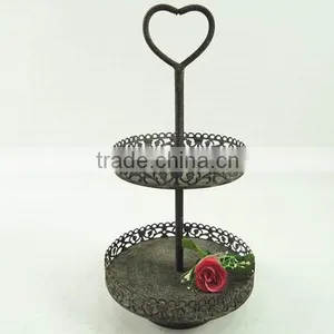 Decorative Round Iron Tray 2 Tier Metal Holder Stand thumbnail-1