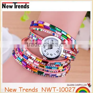 Fashion Lady Watch Korea Colorful Rhinestone Leather Wrist Watch thumbnail-6