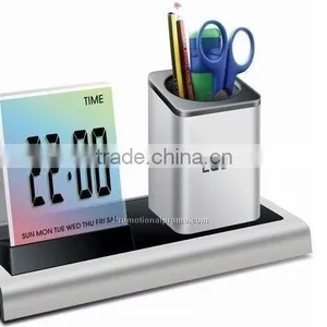 Multi Function Charming Desktop Pen Holder And Pencil Holder With Clock And Thermometer thumbnail-1