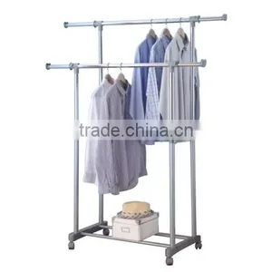 Double Rail Adjustable Telescopic Rolling Clothing & Garment Rack thumbnail-1