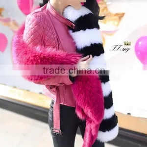 Hot Sale Luxury Genuine Fox Fur Block Color Fur Shawl thumbnail-4