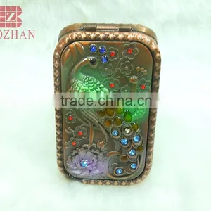Metal Souvenir Peafowl Rhinestone Mirror/antique Peafowl Makeup Mirror/promotional Gift Peafowl Compact Mirror thumbnail-3