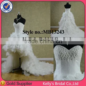 Dream Wedding Dresses With Appliqued Beaded Short Dresses With Long Organza Trail thumbnail-1
