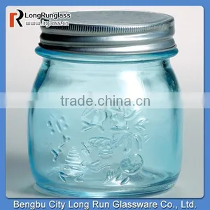 LongRun 3.5" Light Blue Glass Mason Jars With LIds Fancy Glass Holder With High Quality thumbnail-1