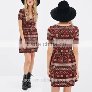 Fancy Clothing Factory New Design Flare Style Print Fabric Women Short Ethnic Dress thumbnail-1