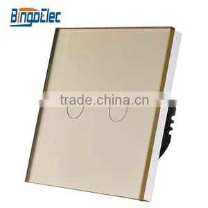UK 2 Gang Toughened Glass Panel Touch Wall Light Switch BINGO ELEC thumbnail-1