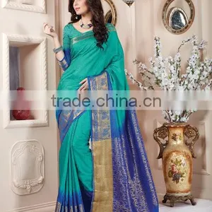 GREEN AND MAGENTA NET SILK SAREE thumbnail-2