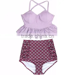 2016 New Arrival Two Piece of Custom Made Top Quality Retro High Waist Bikini Set thumbnail-1