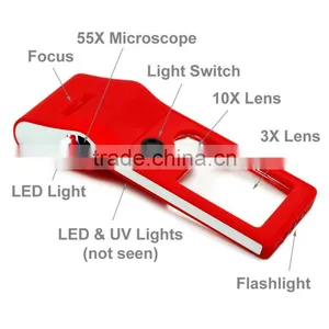 New Mini 3X - 10X - 55X Jewelers Loupe / Magnifier / Microscope With LED & UV Lights thumbnail-1