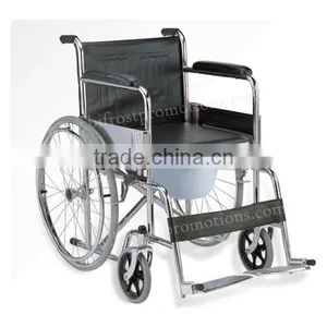 High Quality Manual Folding Commode Steel Wheelchair thumbnail-1