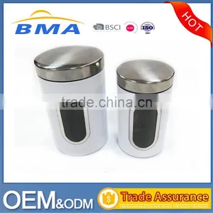 White Stainless Steel Window Storage Canister Set With Lids thumbnail-1
