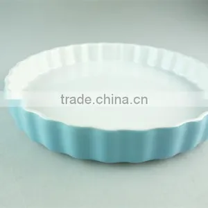 Cheap Blue Glazed Ceramic Bakeware , Big Round Shape Bake Plate thumbnail-1