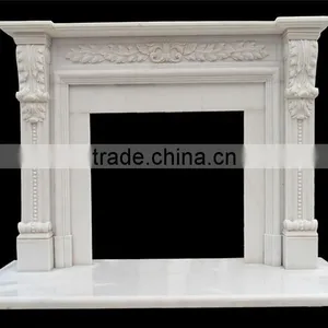 European Cultured Hand Carved Beige Marble Fireplace Hearth thumbnail-1