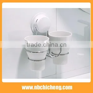 Wall Cup Holder Suction Cup Bathroom Toothbrush Cup Holder Double Cups Bathroom Accessories thumbnail-1