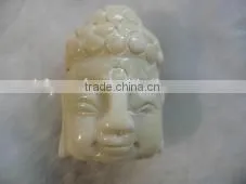Wholesale 30-40mm White Laughing Buddha Head Carved Natural Coral Pendant thumbnail-1