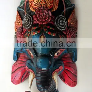 Hand Crafted Wooden Mask of Hindu Lord Ganesh Wall Hanging Made In Nepal thumbnail-1