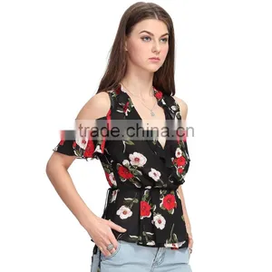 Woman Back Neck Design Chiffon Latest Fashion Image New Printed Blouse thumbnail-4