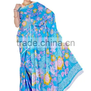 New Printed Styles Saree With Blouse Material thumbnail-3