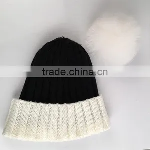 Myfur White Fox Body Fur Thick Fur Pompoms Knitted Adult Beanie Cap thumbnail-3