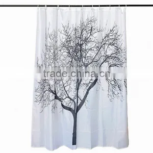 Wholesale Price 180180cm Waterproof Black Scenery Tree Design White Fabric Bathroom Shower Curtain Liner Hooks Polyester thumbnail-1