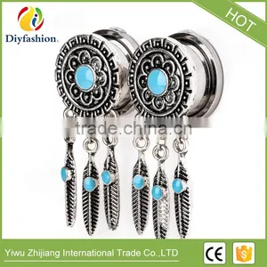 Bohemia Retro Feathers Long Tassel Stainless Steel Ear Plug thumbnail-5