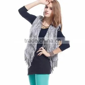 Ladies' Genuine Handknitted Rabbit Fur Vest With Tassel YR465A thumbnail-2
