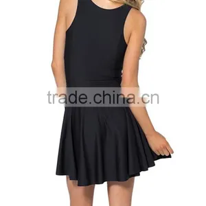 2017 Women's One Piece Black Skater Dress With Zipper thumbnail-5