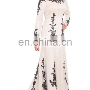 China OEM Long Sleeve Muslim Evening Dress Sequined Silk Beige Muslim Women Formal Dress, Muslim Evening Gown With Wrap Hijab thumbnail-2