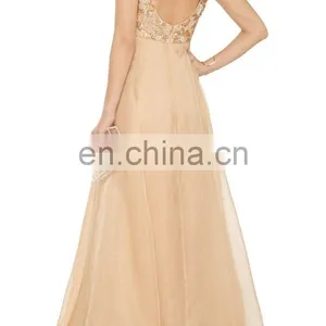 Fashion White Gold Bead and Sequin Embellished Dresses for Women, Silk Gown Evening Dress thumbnail-3