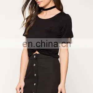 Fashion Women Shirts and Tops Latest Short Sleeve Tied Front Woman Top thumbnail-6