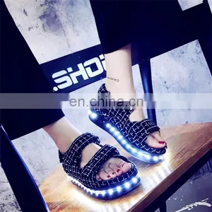 New Design 7colors Light Shoes Comfort Low Platform Womens Summer Plaid USB Charge Led Luminous Sandals Ladies LED Shoes thumbnail-1