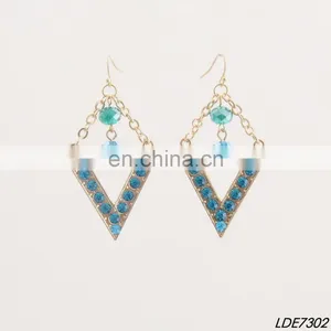 Aquamarine Crystals Embelished Chevron Dangle Earrings thumbnail-1
