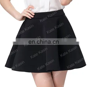 Kate Kasin Stock Womens Basic Black Stretchy Flared Skirt A-Line Skirt KK000665-1 thumbnail-4