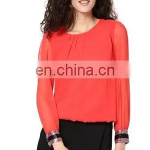 New Comfortable Cutting Ladies Fit Hot Summer Beautiful Latest Sexy Hot Red Fancy 3/4 Sleeves Blouse Tops Tunics Women Dress thumbnail-1