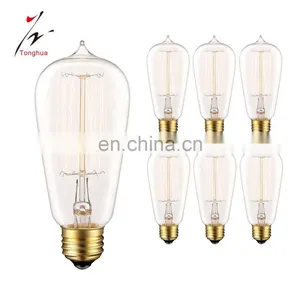 Tonghua Vintage Carbon Filament ST58 Retro Edison Bulb Chandelier 25W 40W 60W With E26 E27 Lamp Base for Wall / Desk Lighting thumbnail-1