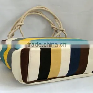 2015 New Arrival Big Capacity Women Lady Female Canvas Stripe Printed Tote Bag thumbnail-4