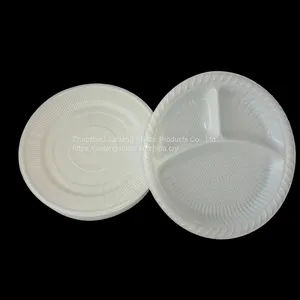 Wholesales 10 Inch 3-Compostable Round PP Plastic Plates Disposable Dinner White Party Dish thumbnail-1