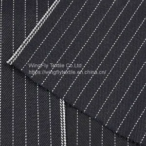 13oz Blue and White Striped Black Weft Right Twill Best Raw Denim Fabric 32/33 