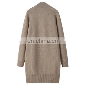 Women's 100% Cashmere Long Casual Knitwear Plus Size Cardigan Fashionable Solid Pattern Winter Sweater With Front Logo thumbnail-2