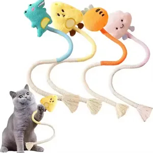 Eco-Friendly Cotton Pet Bite Rope Interactive Dog and Cat Chew Toy Plush Teaser Stick Plush Chew RopeToy With Catnip for Cats thumbnail-1