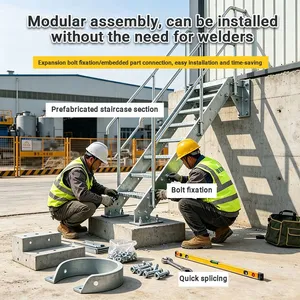 Custom Height Galvanized Steel Vertical Cage Ladder Heavy Duty Industrial Access Stair thumbnail-1