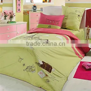 Embroidery Travel Bedding Cotton Child Duvet Cover Bed Set 205TC In Green Color thumbnail-1