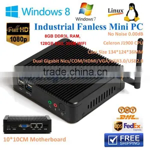 Smallest Fanless Mini PC With Intel Celeron J1900 2.0GHz Quad Core 8GB Ram 128GB SSD VGA Win7/Win8/Linux thumbnail-1