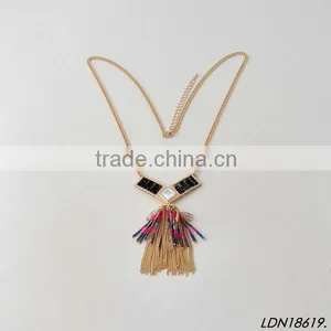 Gold Chain Colorful Seed Bead and Tassel Necklace thumbnail-2