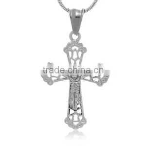 Wholesale Jesus Image Cross Pendant Stainless Steel Silver Plated Father Bless Us Crucifix Religious Retro Amulet for Christian thumbnail-1