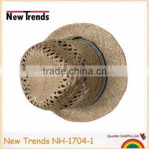 Soft Handfeel Hollow Out Handmade Raffia Straw Bucket Hat With Colorful Strip Band thumbnail-2