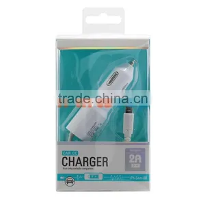 Factory Wholesale White 2A Car Charger For Samsung HTC With Micro USB Cable Line With Retail Package Box thumbnail-1