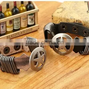Antique Star Charming Double Layers Brown Leather Wrap Bracelet thumbnail-3