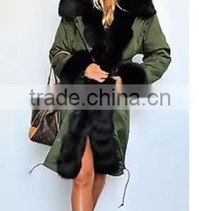 Parka Jacket With Fox Fur Hood Collar and Faux Fur Lining thumbnail-3