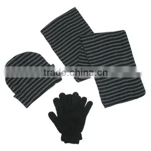 Mens Knit Striped Hat Gloves and Scarf Winter Set thumbnail-5